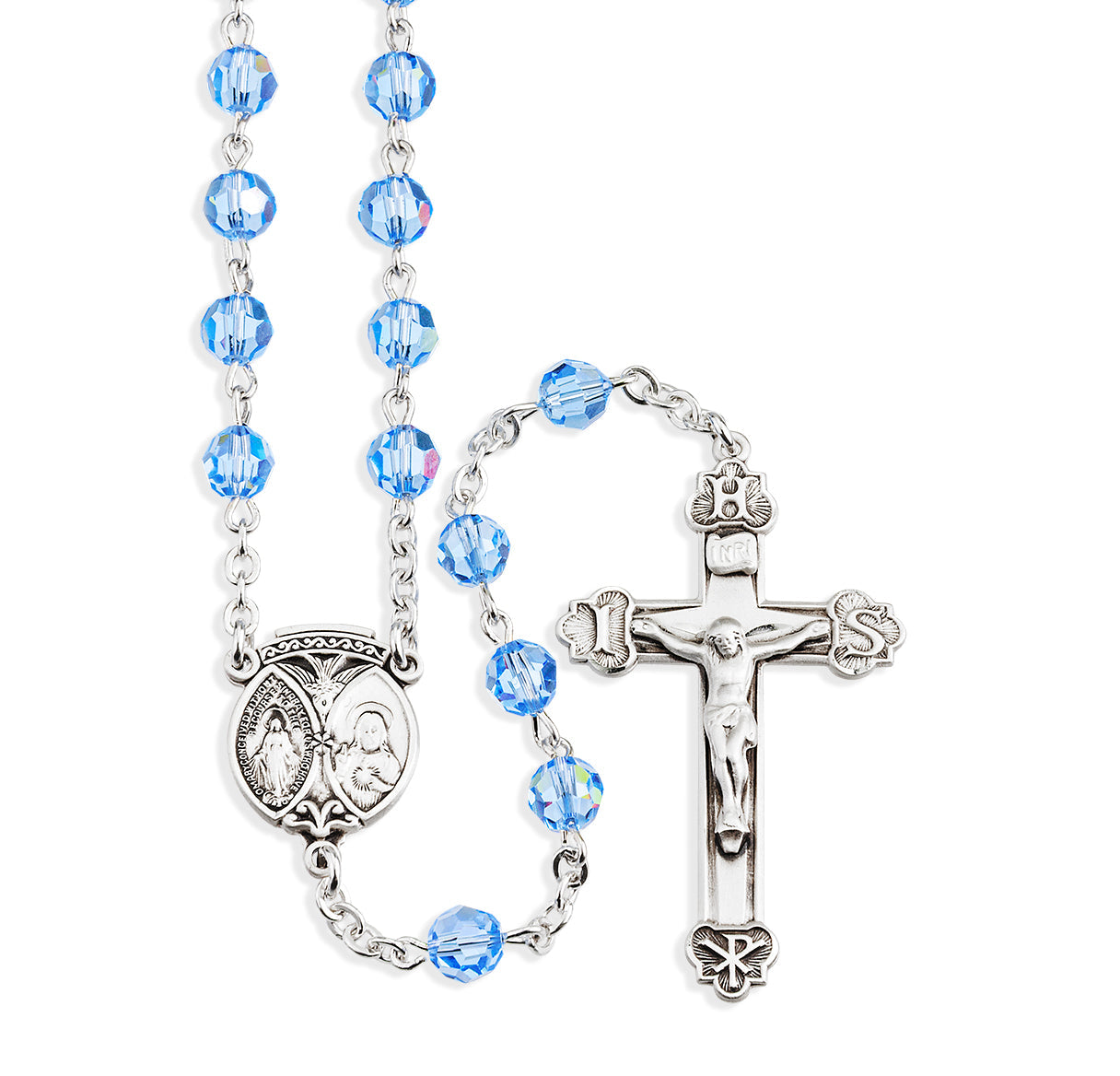 6mm Light Sapphire Finest Austrian Crystal Beads Necklace | Catholic Jewelry