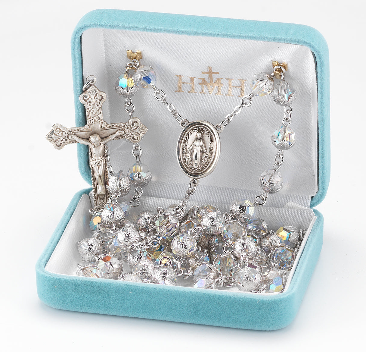 8mm leaf capped finest aurora crystal beads Necklace | Catholic Jewelry