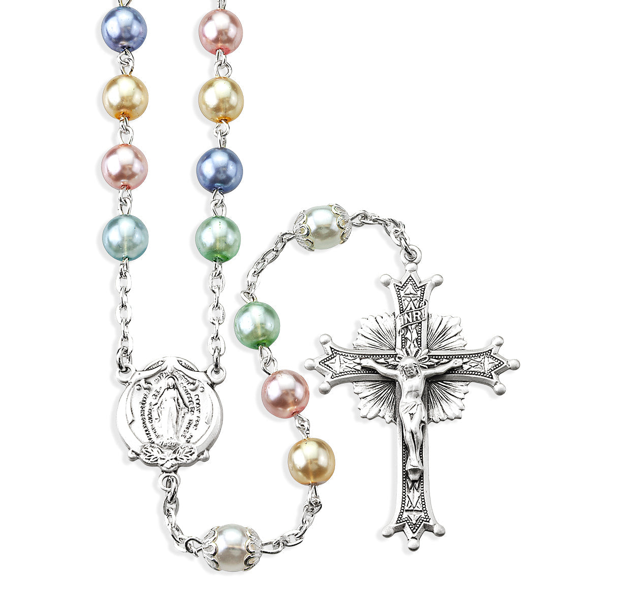 7mm Multi-Colored Pearlized Glass Round Beads with Double Capped O.F. Beads | Catholic Rosary Beads