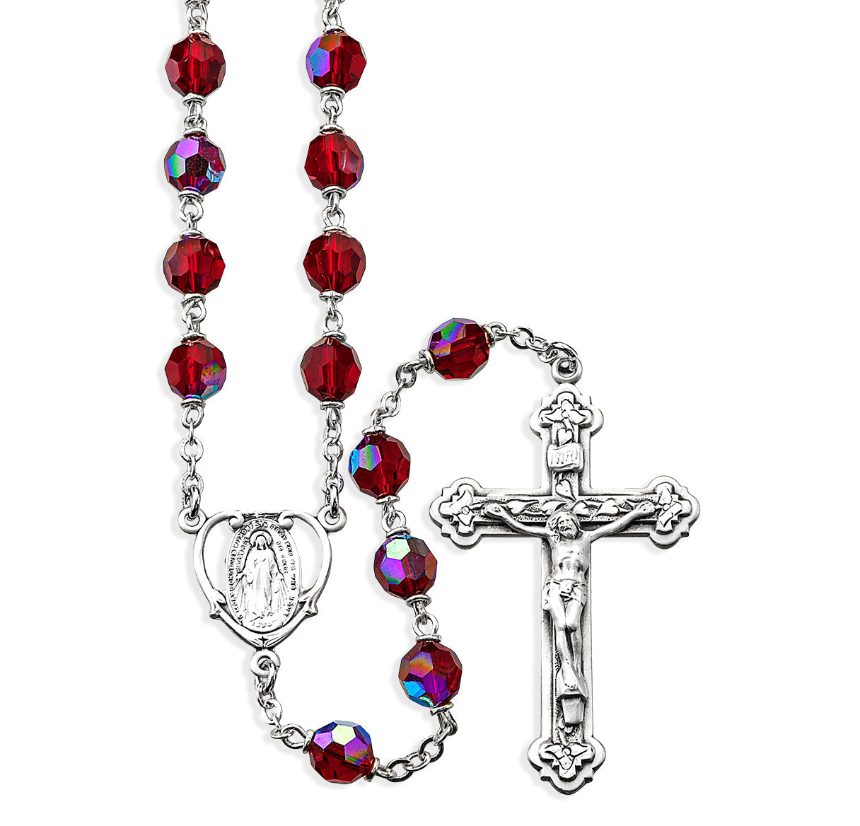 7mm Ruby Crystal Czech Aurora Beads | Catholic Rosary Beads