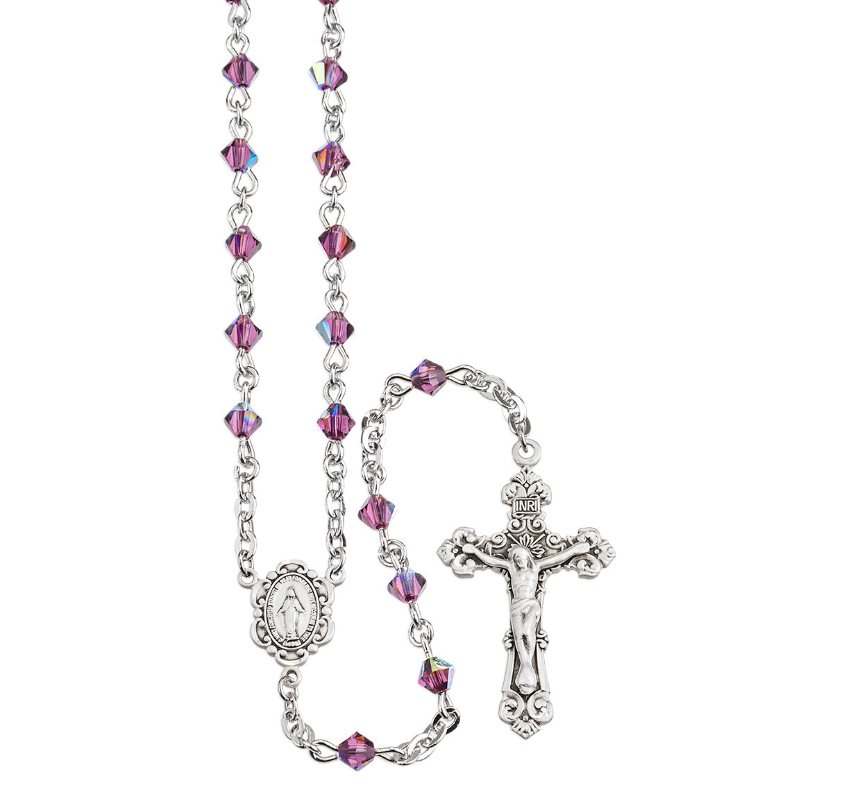 4mm Amethyst Finest Crystal Bi-Cone Beads Necklace | Catholic Jewelry