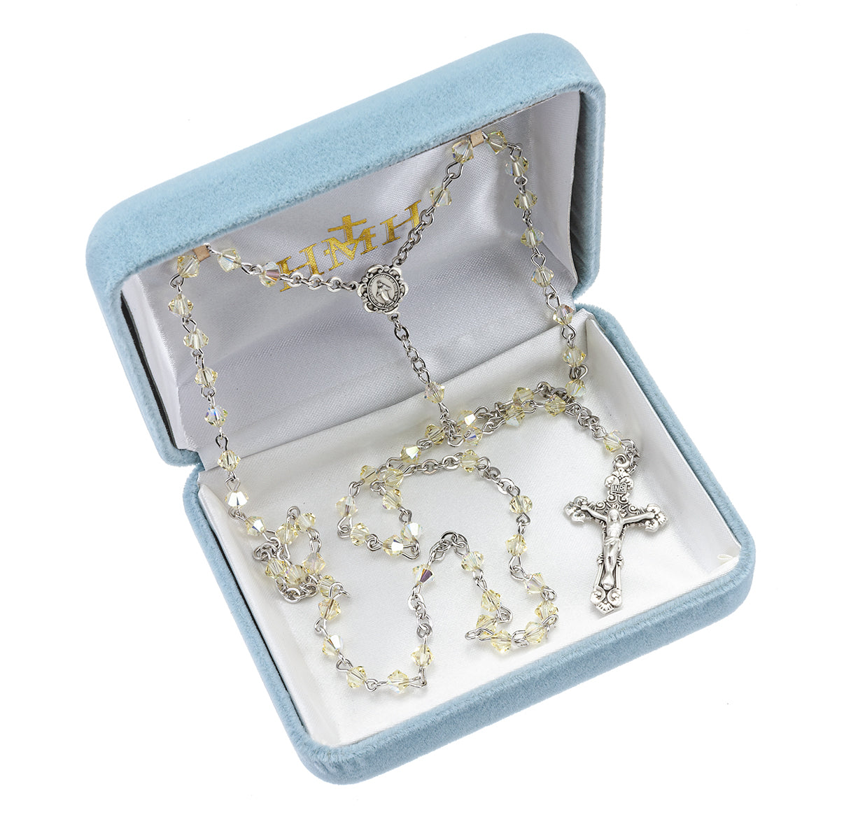 4mm Jonquil Finest Crystal Bi-Cone Beads Necklace | Catholic Jewelry