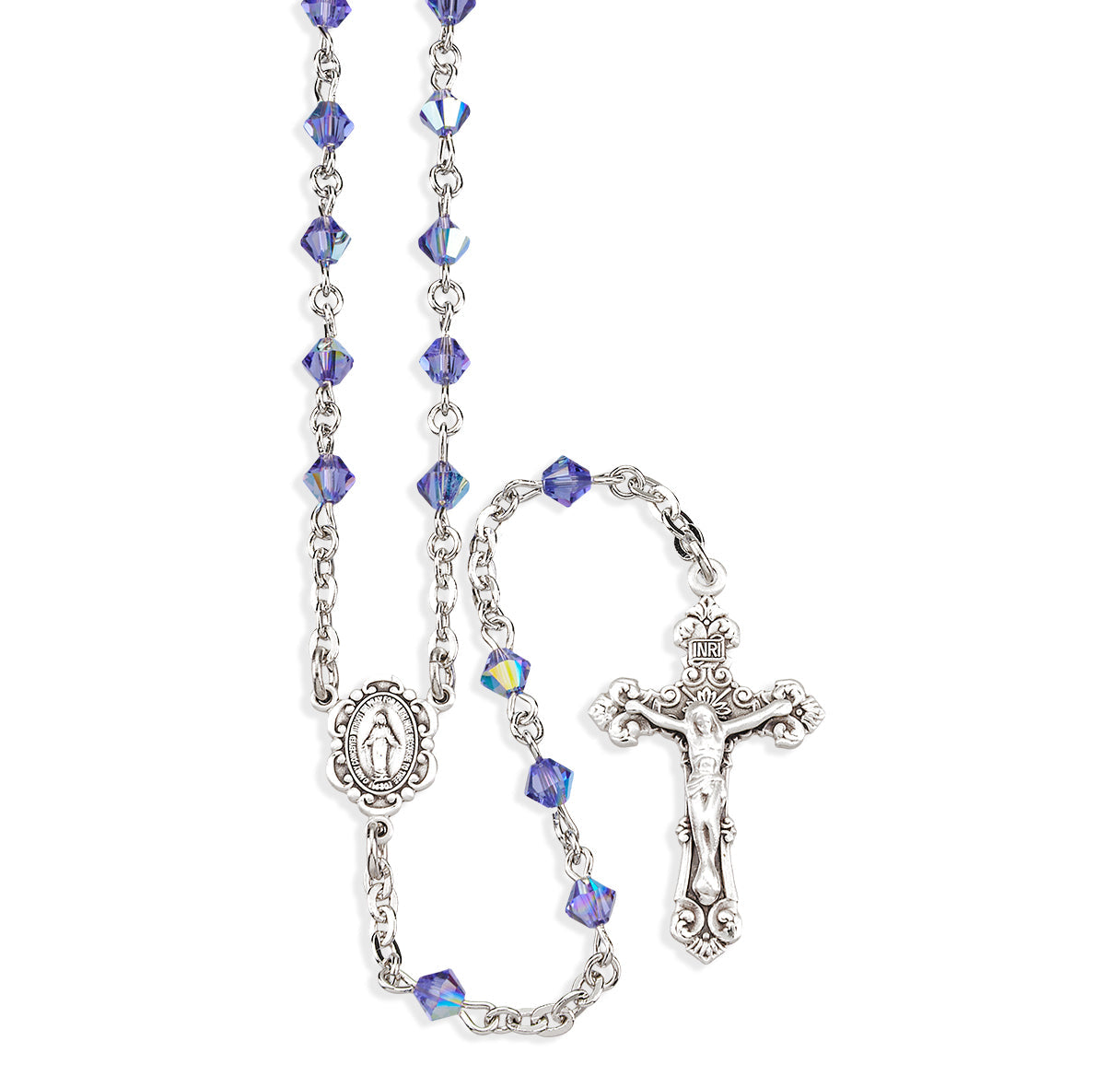 4mm Tanzanite Finest Crystal Bi-Cone Beads Necklace | Catholic Jewelry