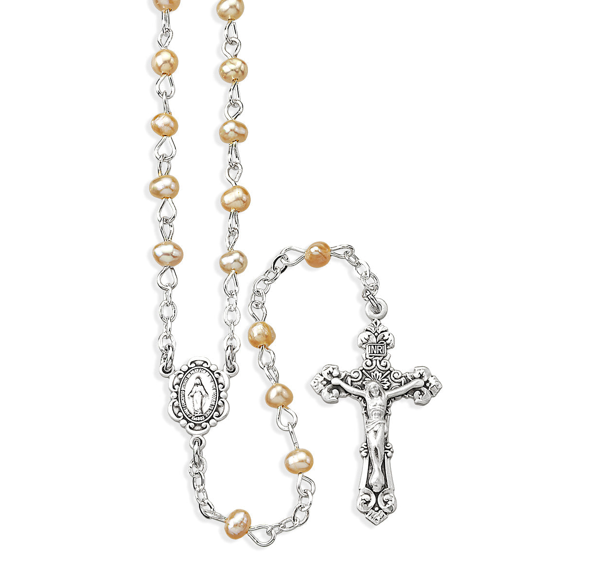 Rose Freshwater Pearl Rosary Sterling Crucifix and Centerpiece | .925 Silver