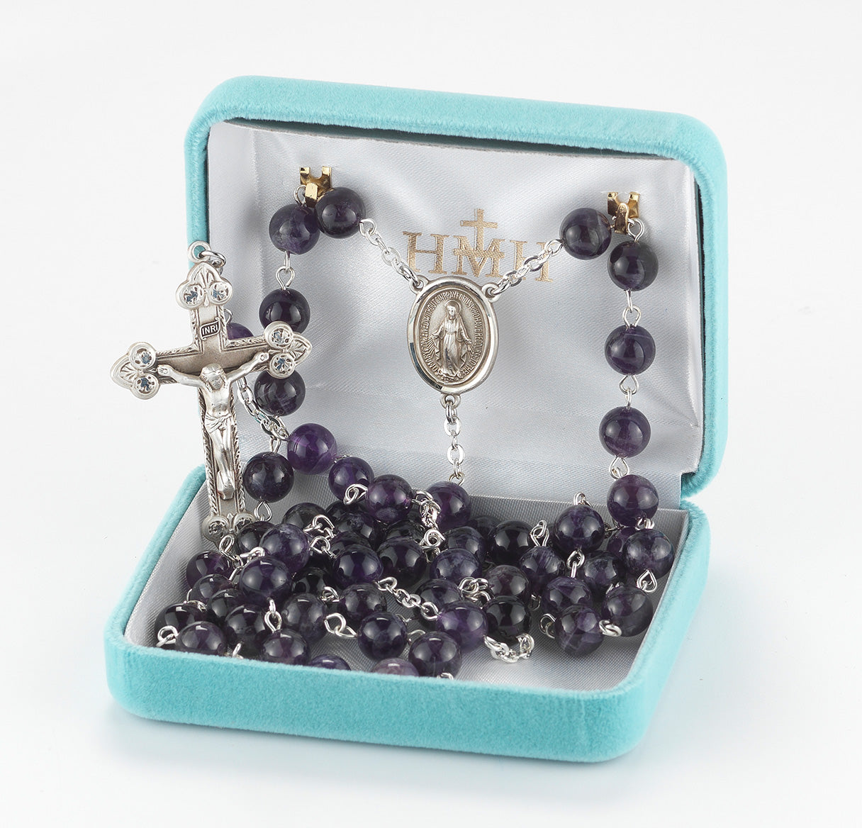 8mm Round Genuine Amethyst Beads Necklace | Catholic Jewelry
