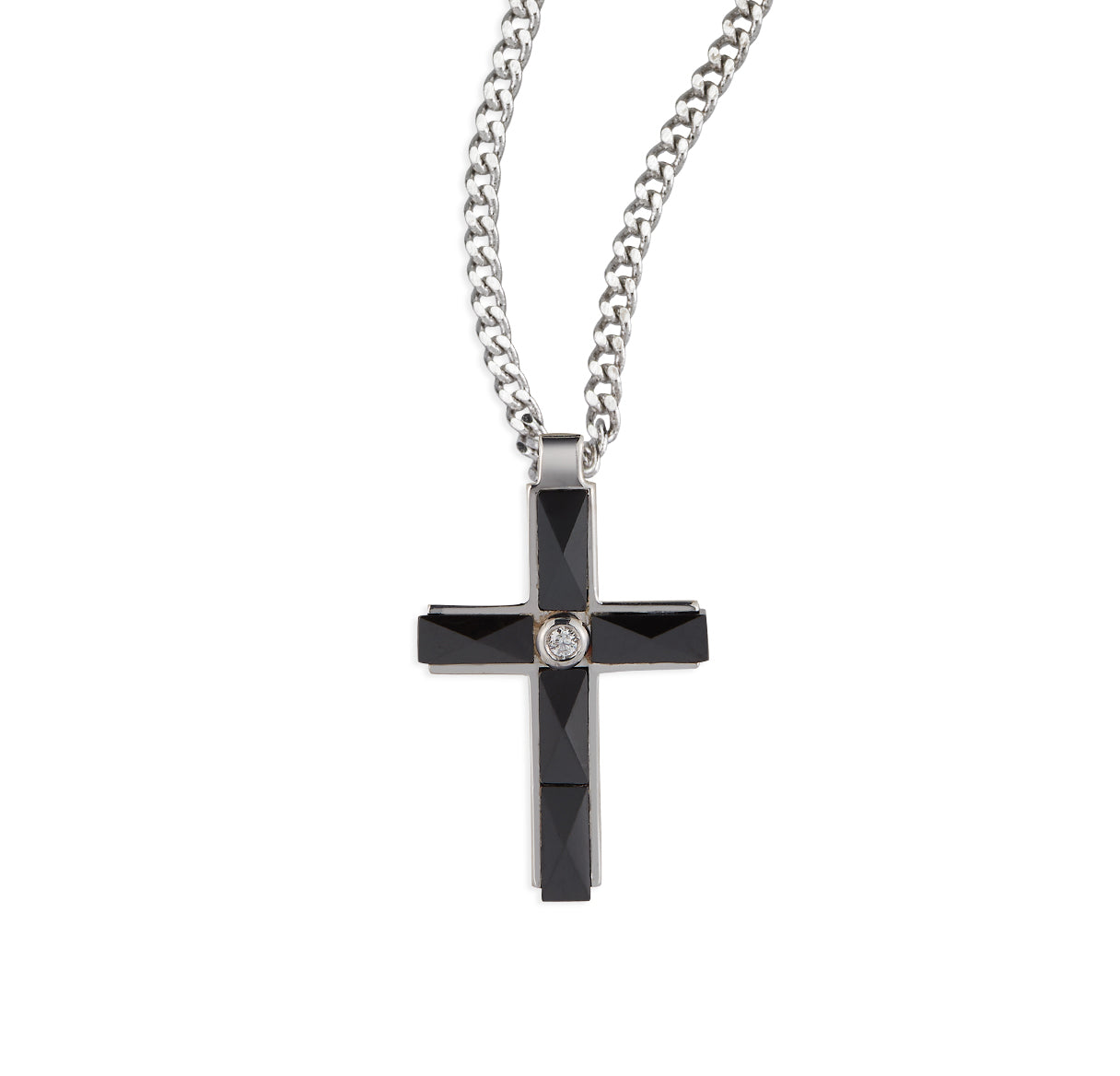 Sterling Silver Graphite Cross With CZ Setting Italy Sterling Silver Chain special chain