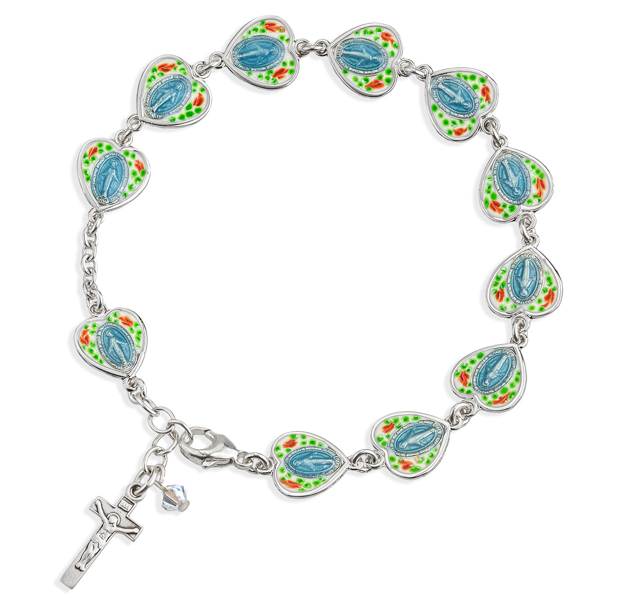 Sterling Silver CloisonnÃ© Enameled Miraculous Heart Rosary Bracelet