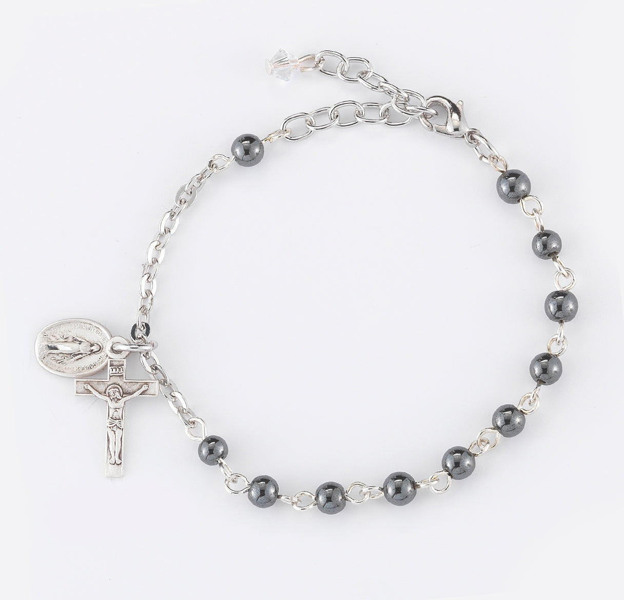 Genuine Hematite Round Rosary Bracelet | Catholic Rosary