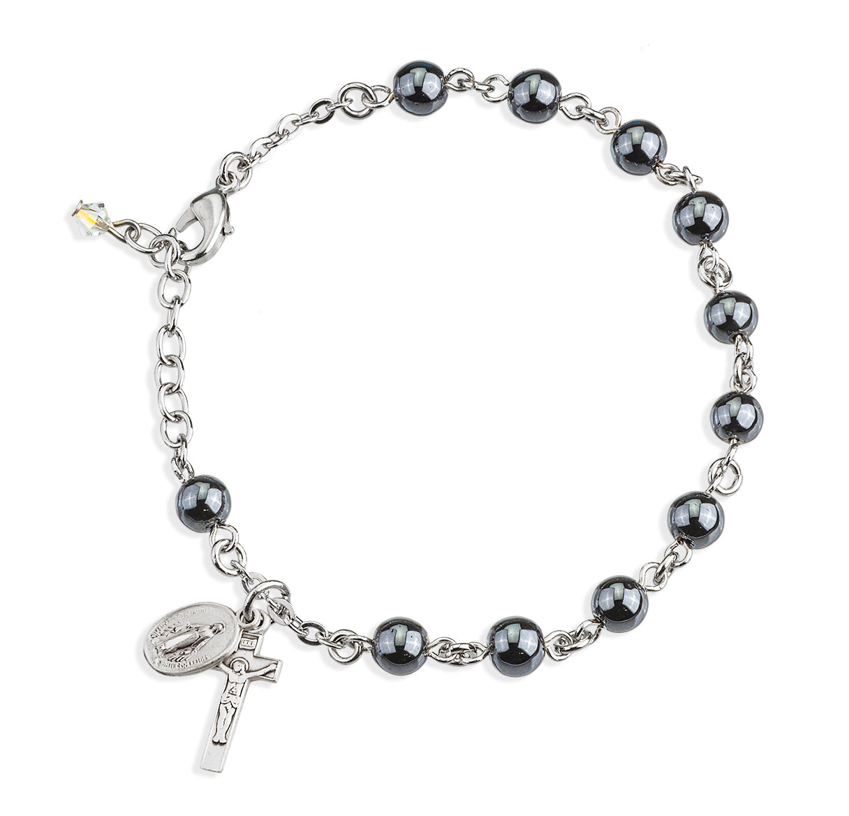 Genuine Hematite Round Rosary Bracelet | Catholic Rosary