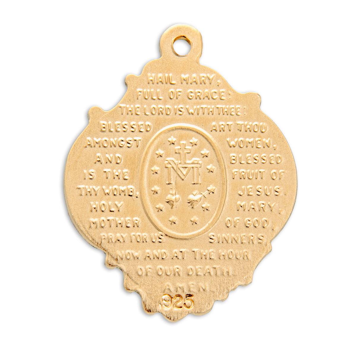 Gold Over Sterling Silver Large Baroque Miraculous Medal with Hail Mary Prayer
