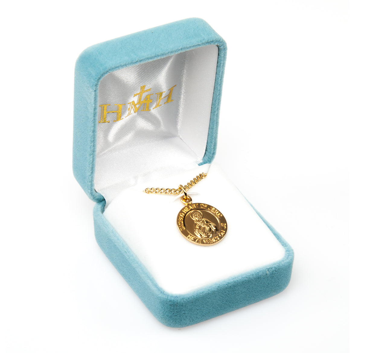 Sacred Heart of Jesus Double Sided Round Gold Over Sterling Silver Scapular Medal