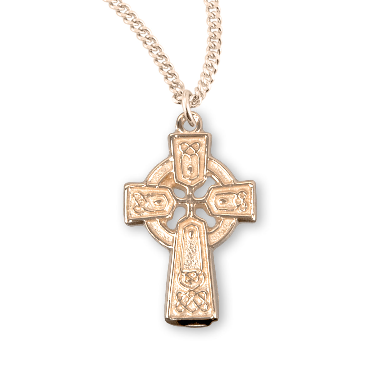 Gold Over Sterling Silver Irish Celtic Cross Pendant | 16kt Gold Plated .925 Silver