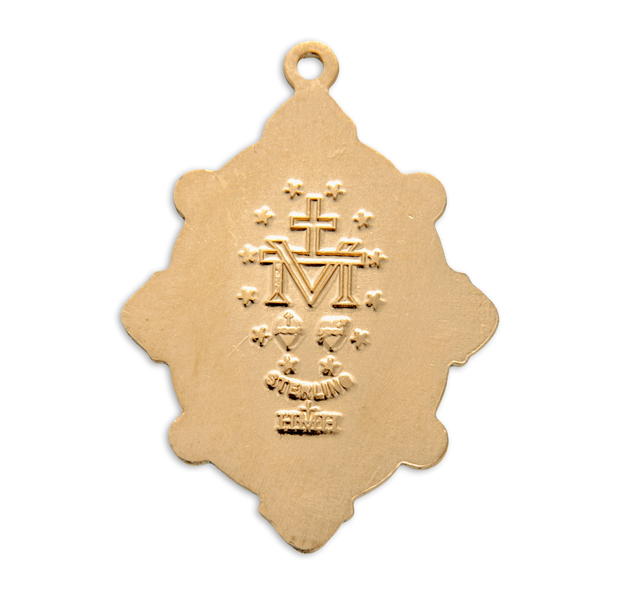 Gold Over Sterling Silver Miraculous Medal Set with Light Sapphire Crystals