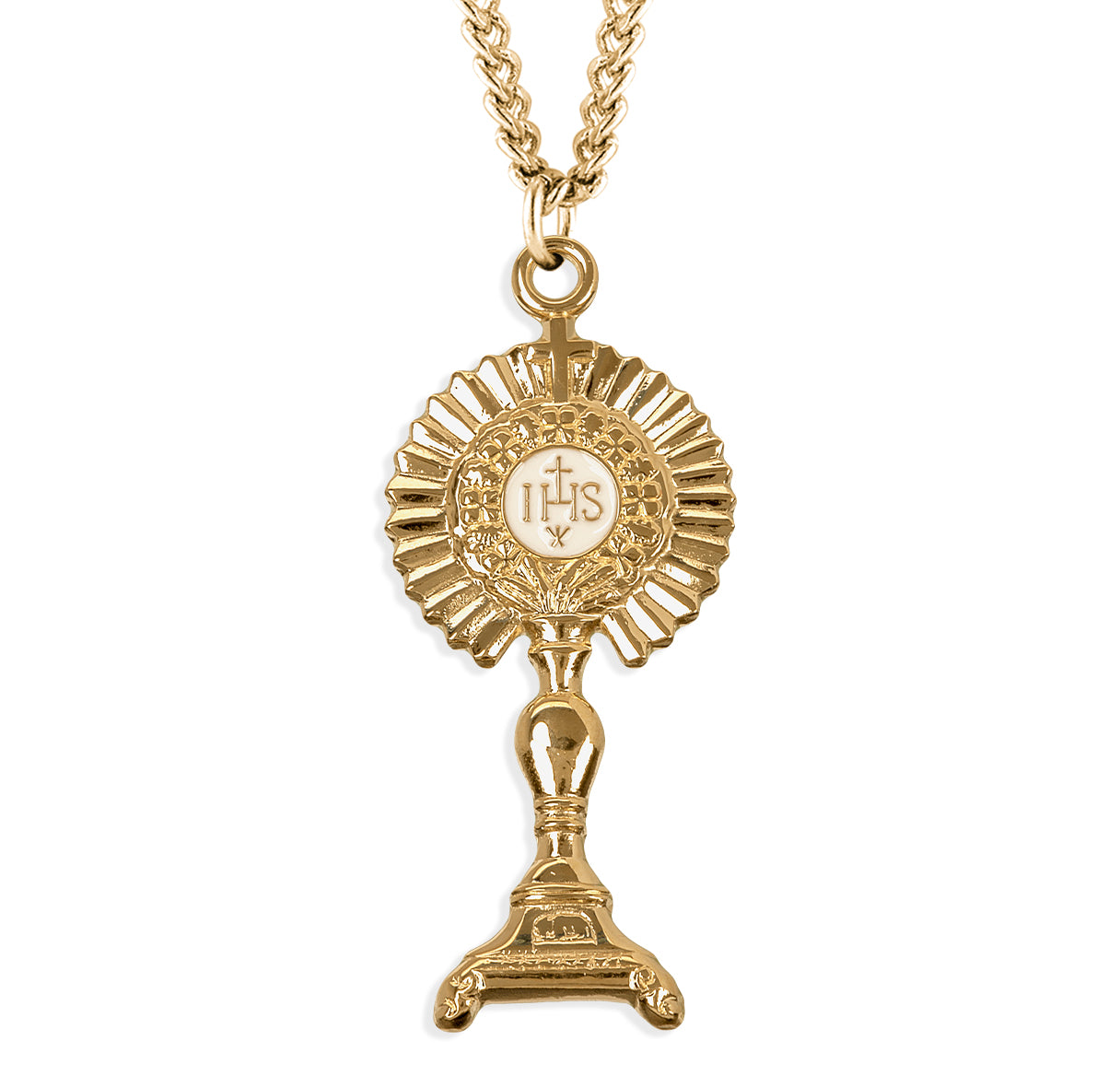 Gold Over Sterling Silver Monstrance Pendant | 16kt Gold Plated .925 Silver