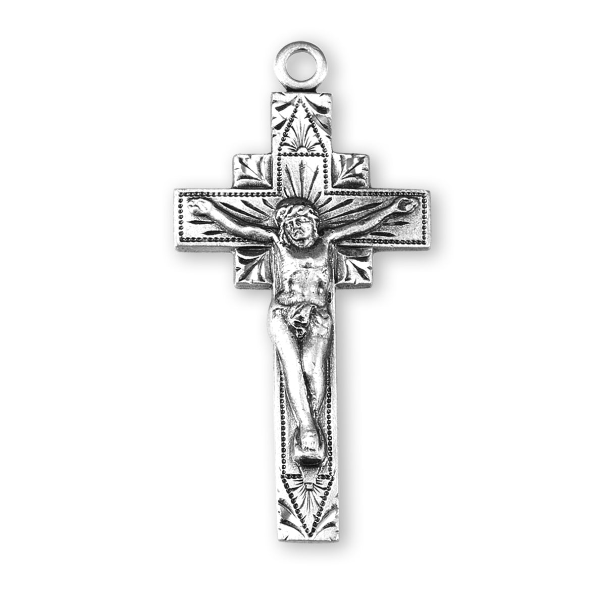 Square Sunburst Sterling Silver Crucifix