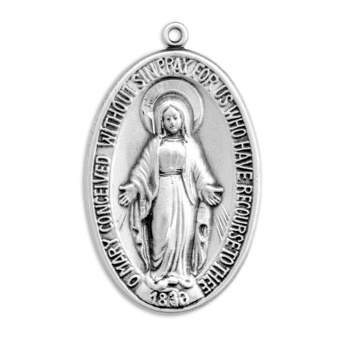 Sterling Silver Oval Miraculous Medal Pendant with Chain