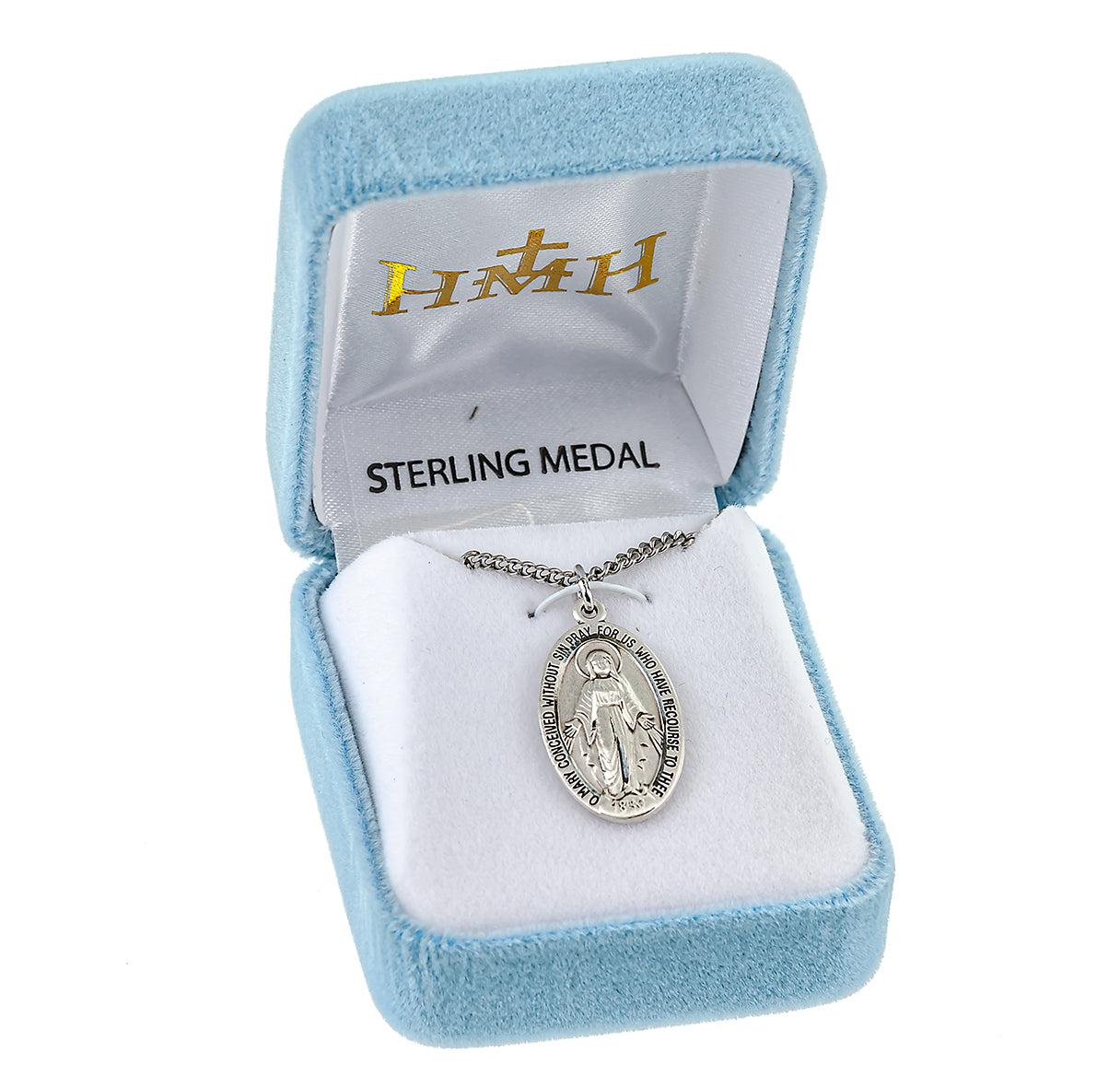 Sterling Silver Oval Miraculous Medal Pendant with Chain