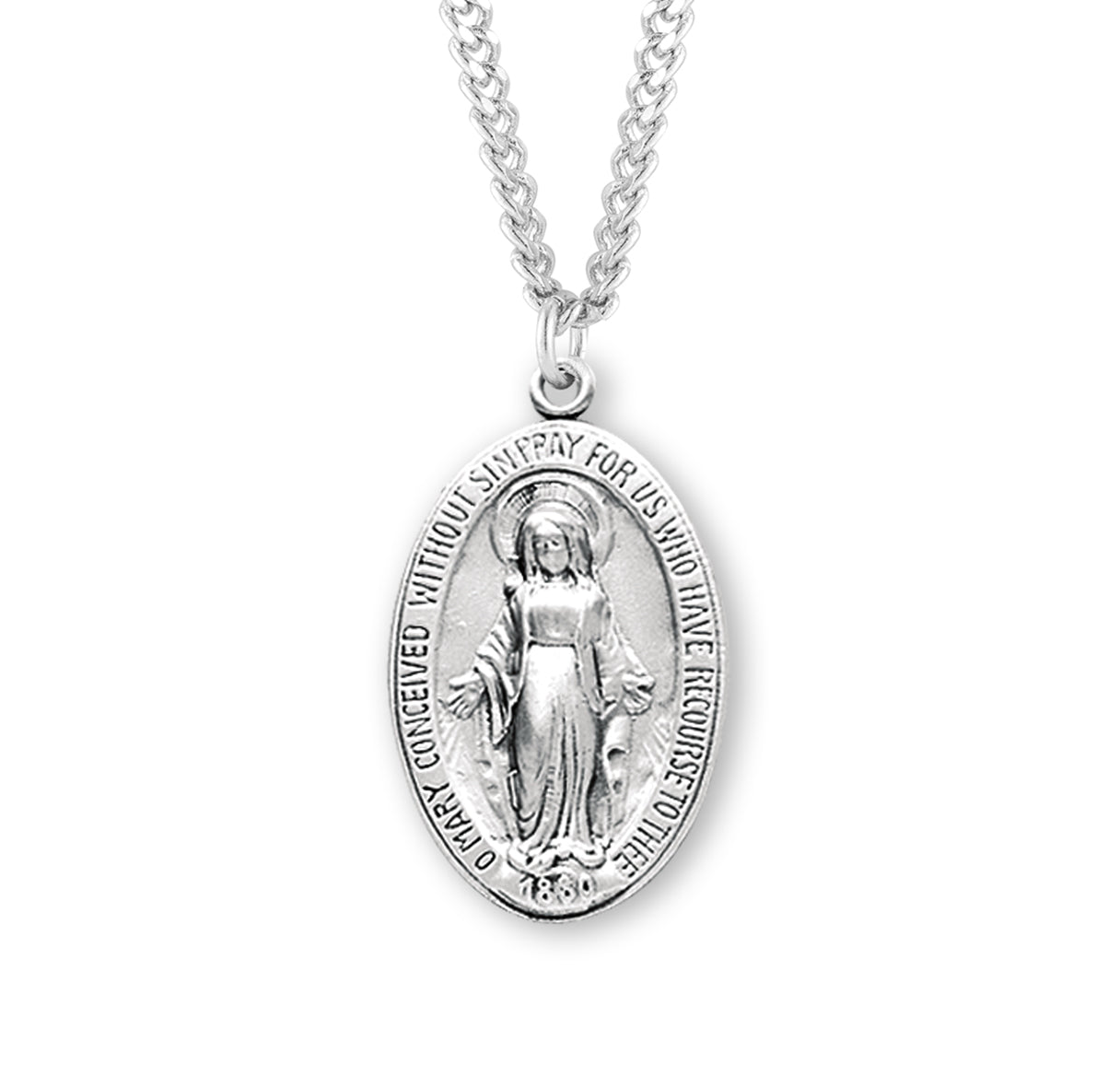 Sterling Silver Sterling Silver Miraculous Medal Pendant with Chain
