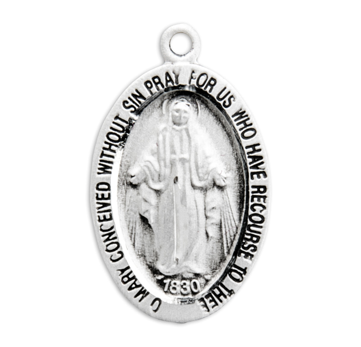 Sterling Silver Oval Miraculous Medal Pendant with Chain