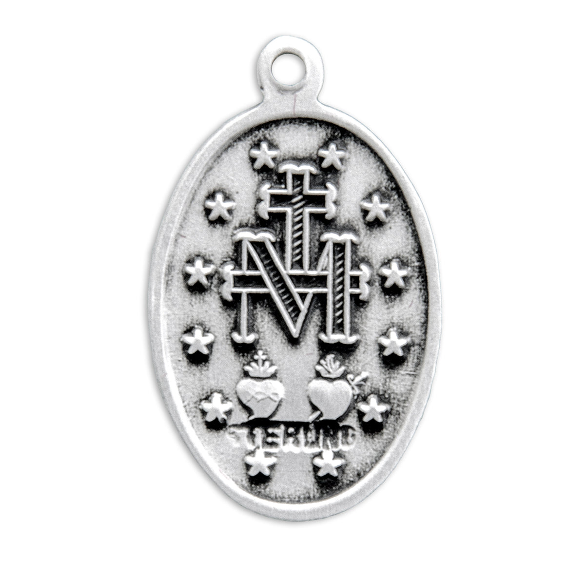 Sterling Silver Oval Miraculous Medal Pendant with Chain