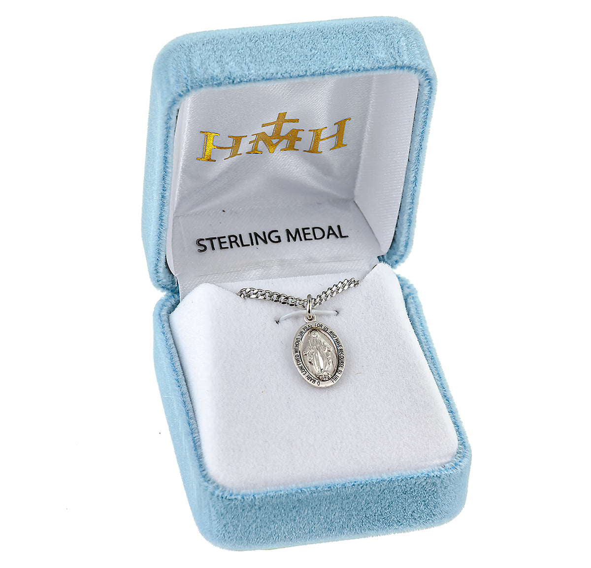 Sterling Silver Oval Miraculous Medal Pendant with Chain