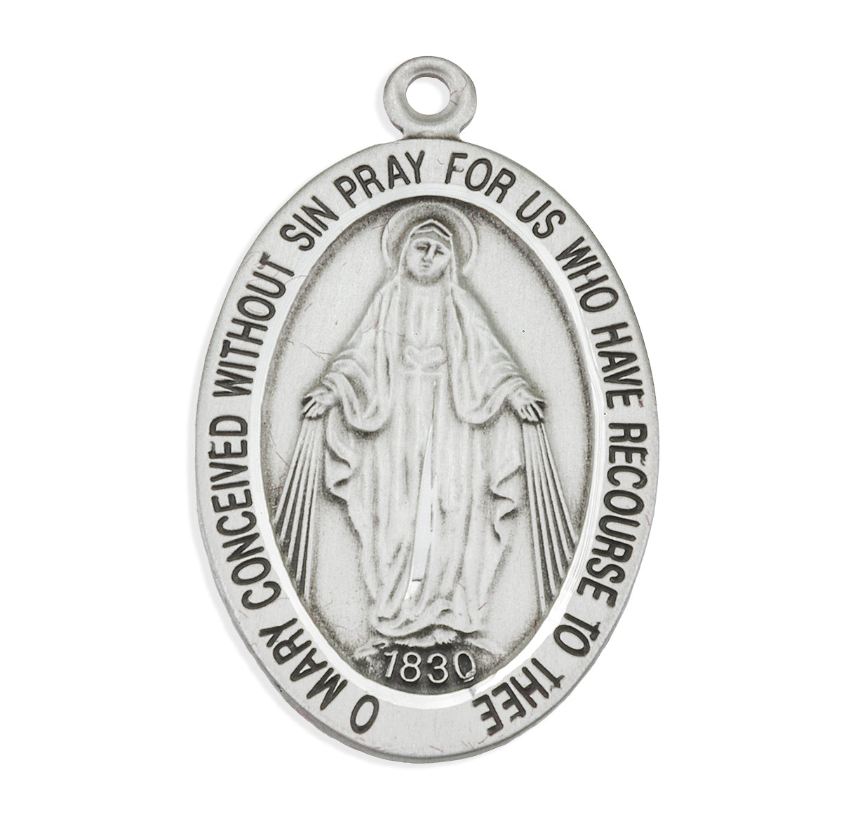 Sterling Silver Oval Miraculous Medal Pendant with Chain