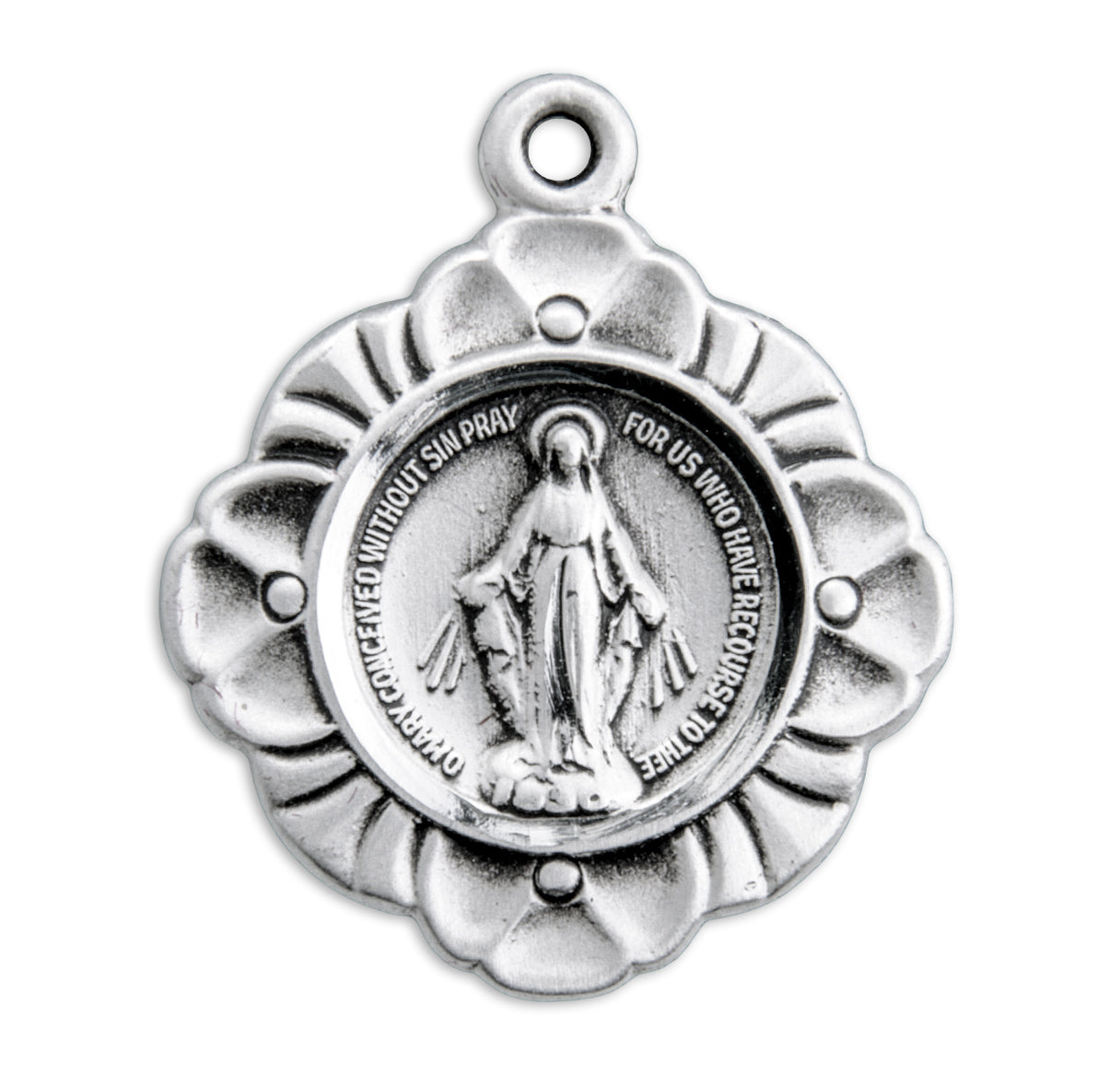 Sterling Silver Miraculous Medal Pendant with Chain