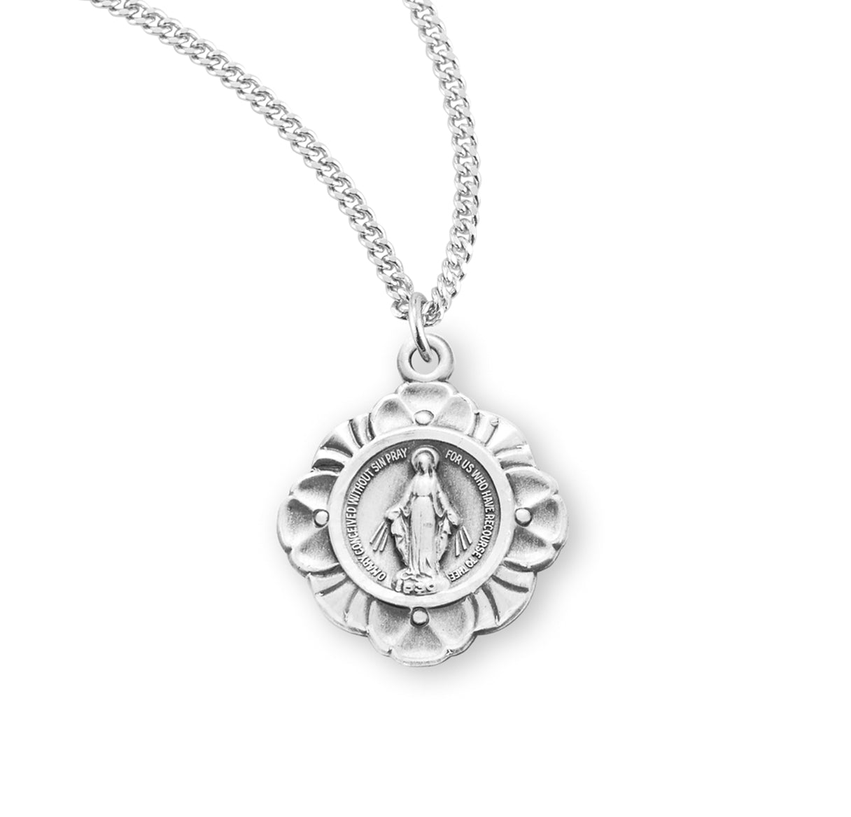 Sterling Silver Miraculous Medal Pendant with Chain