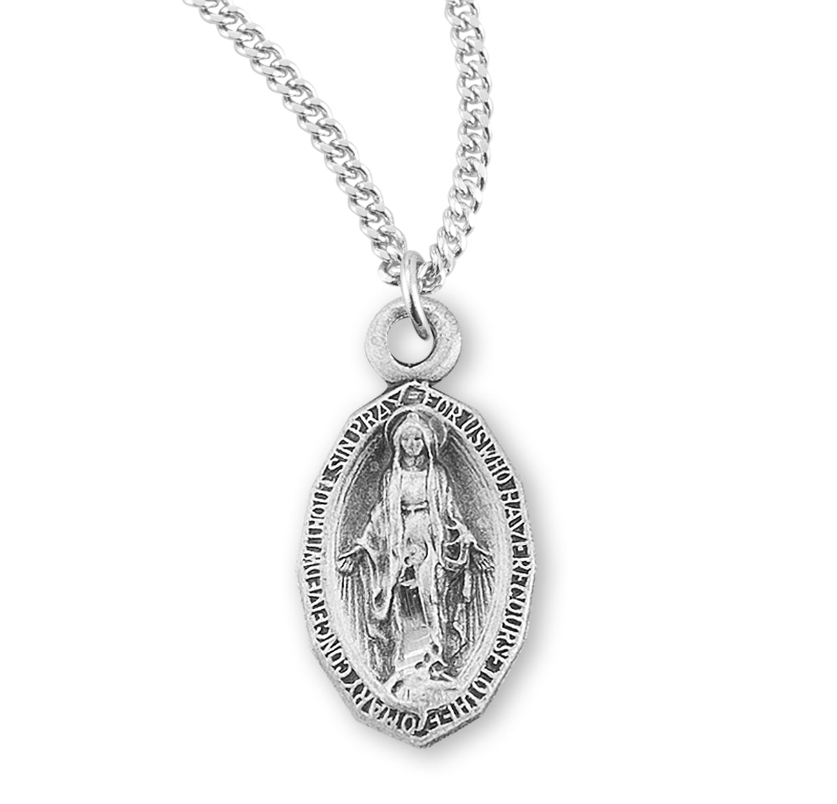 Sterling Silver Oval Miraculous Medal Pendant with Chain