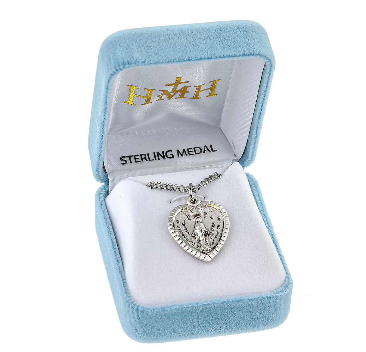 Sterling Silver Heart Shape Miraculous Medal Pendant with Chain
