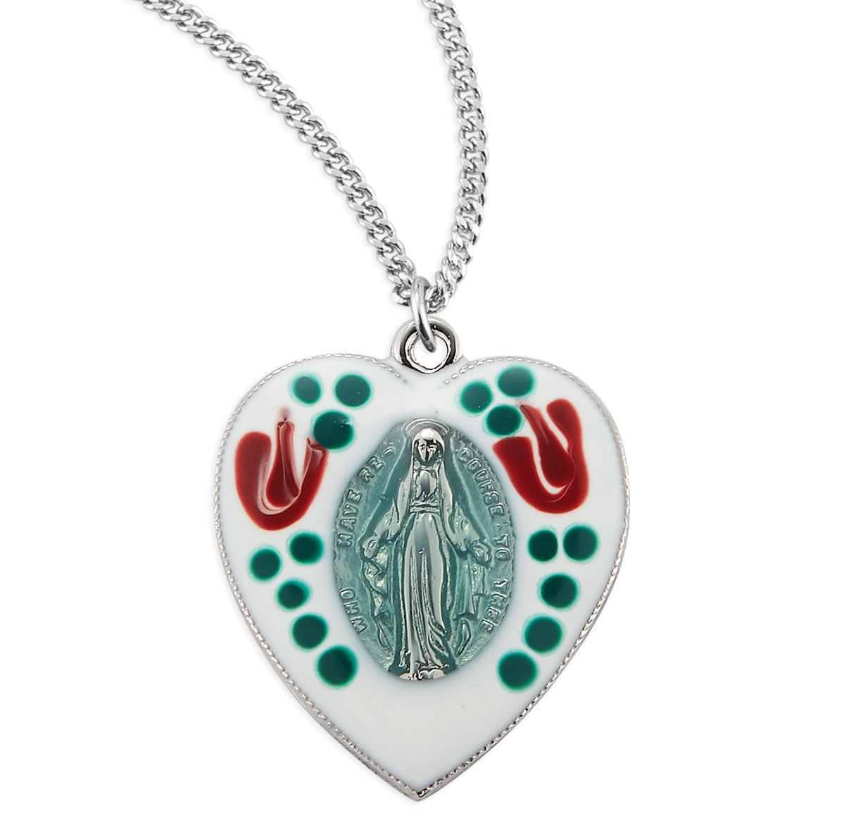 Sterling Silver Enameled Miraculous Medal Pendant with Chain