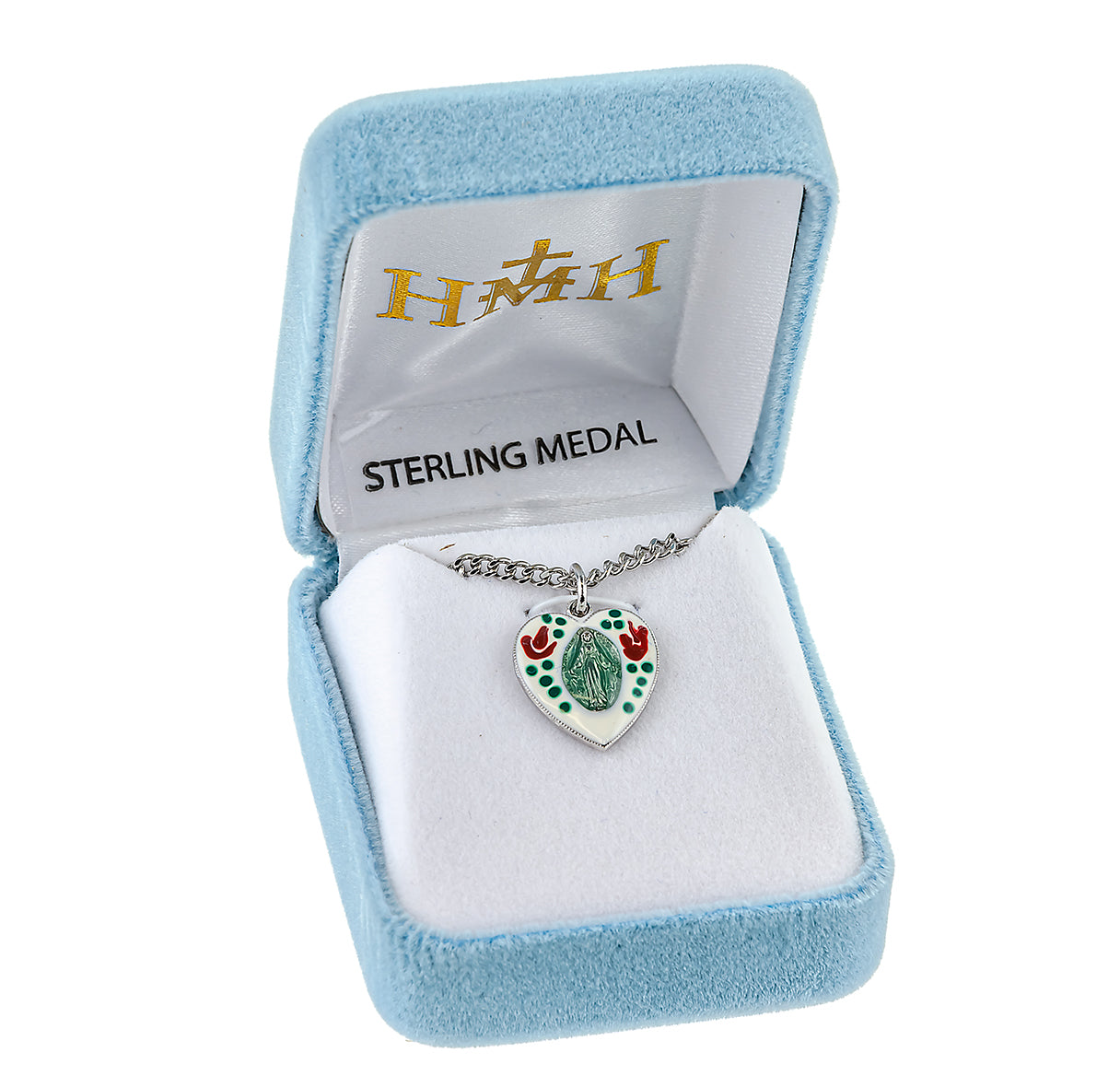 Sterling Silver Enameled Miraculous Medal Pendant with Chain