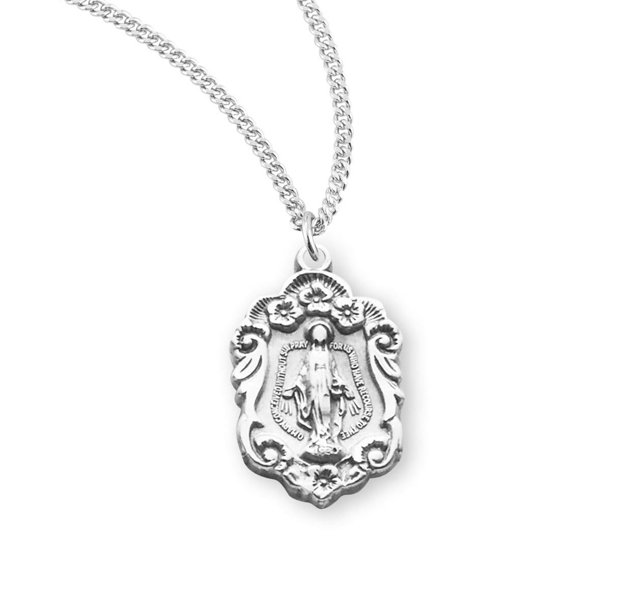 Sterling Silver Miraculous Medal Pendant with Chain