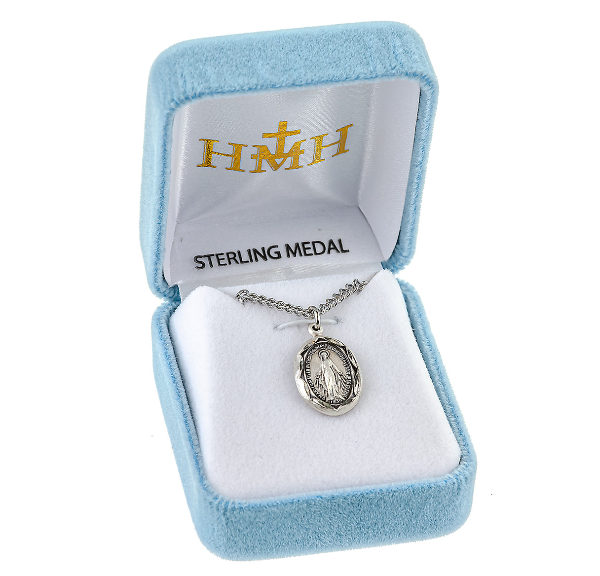 Sterling Silver Oval Miraculous Medal Pendant with Chain