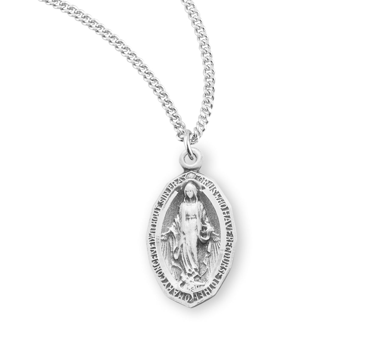 Sterling Silver Oval Miraculous Medal Pendant with Chain