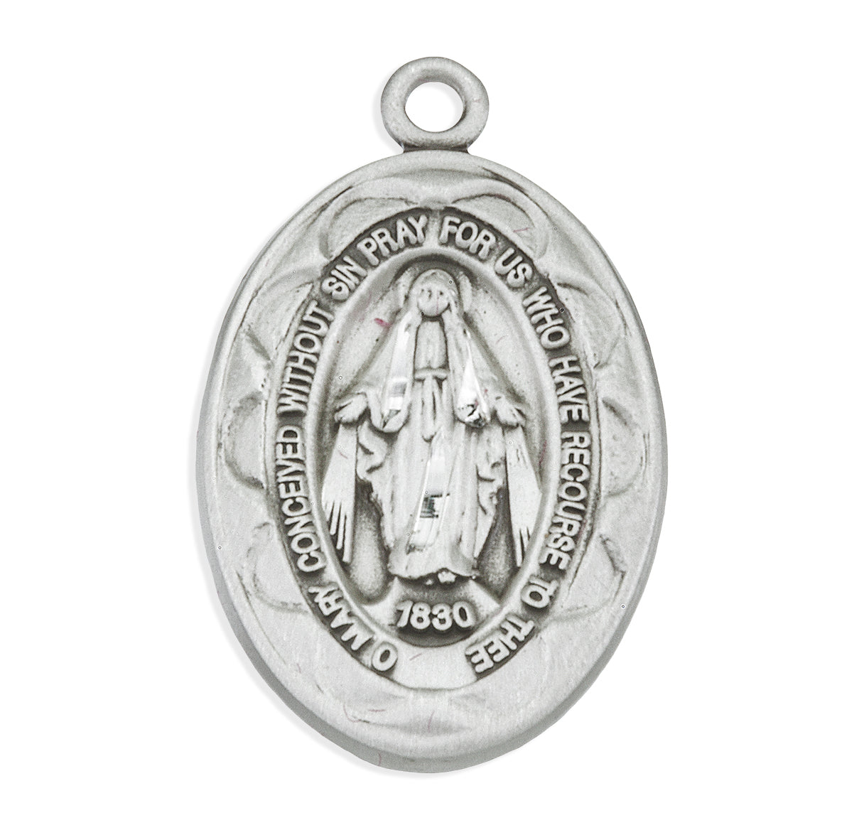 Sterling Silver Oval Miraculous Medal Pendant with Chain