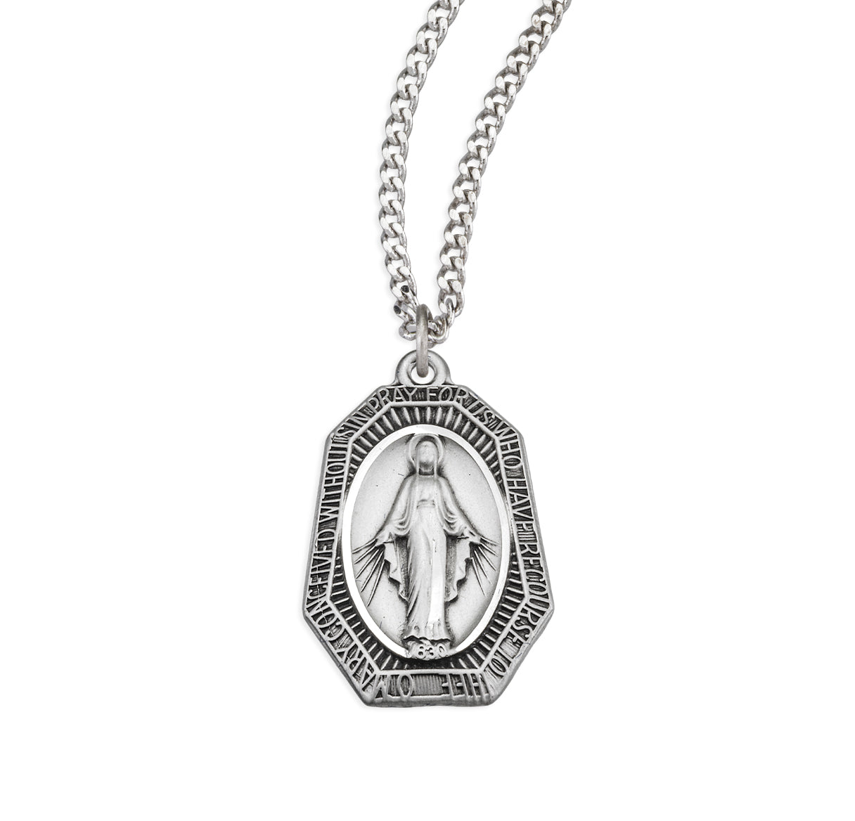 Sterling Silver Miraculous Medal Pendant with Chain