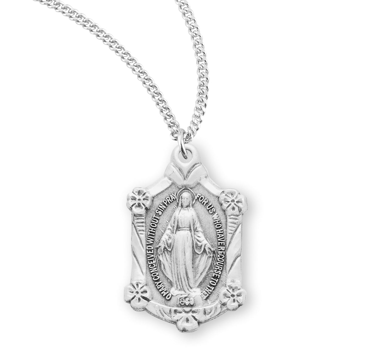 Sterling Silver Miraculous Medal Pendant with Chain