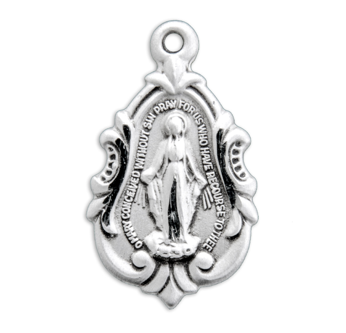 Sterling Silver Fancy Baroque Miraculous Medal Pendant with Chain