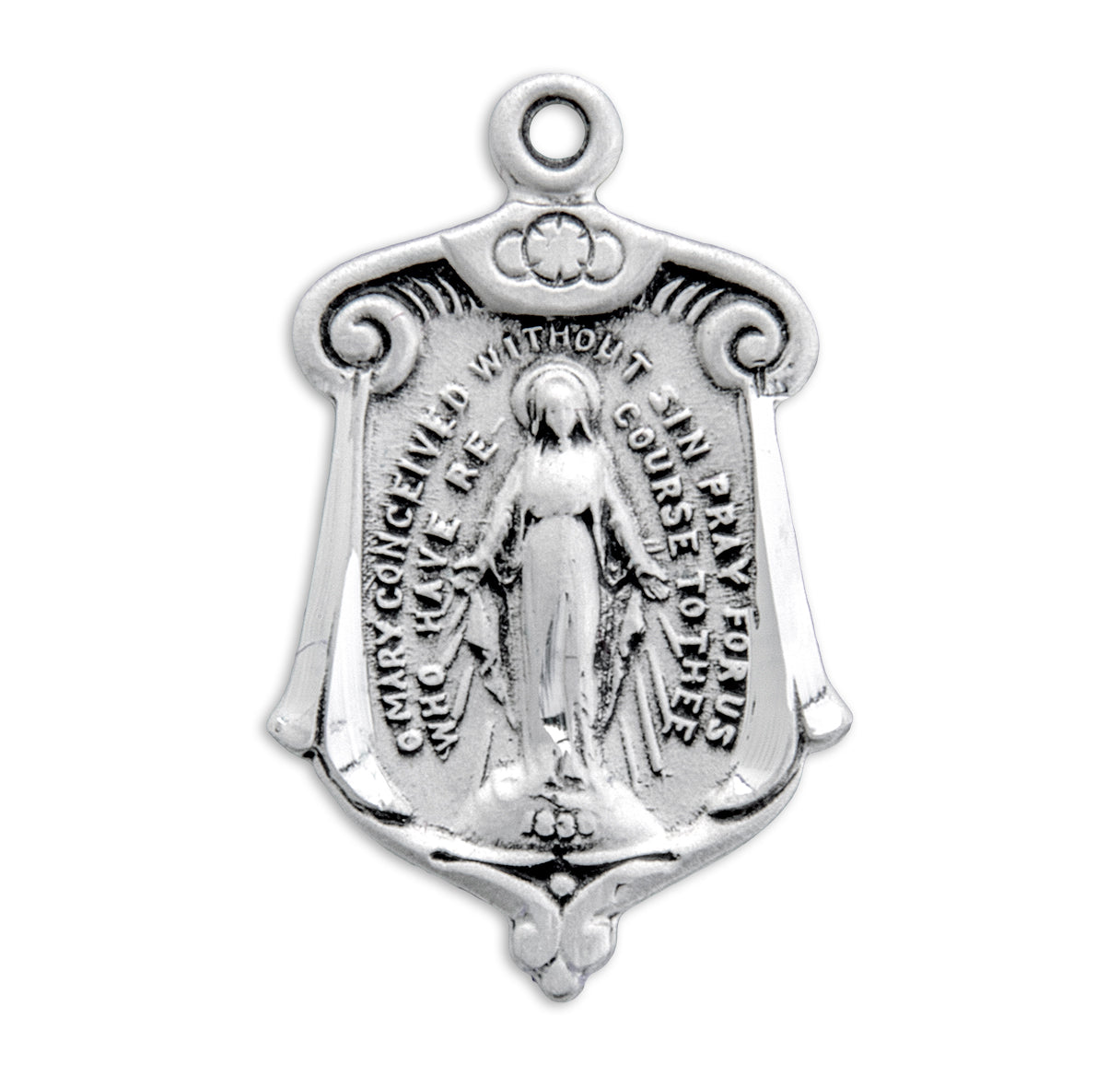 Sterling Silver Miraculous Medal Pendant with Chain