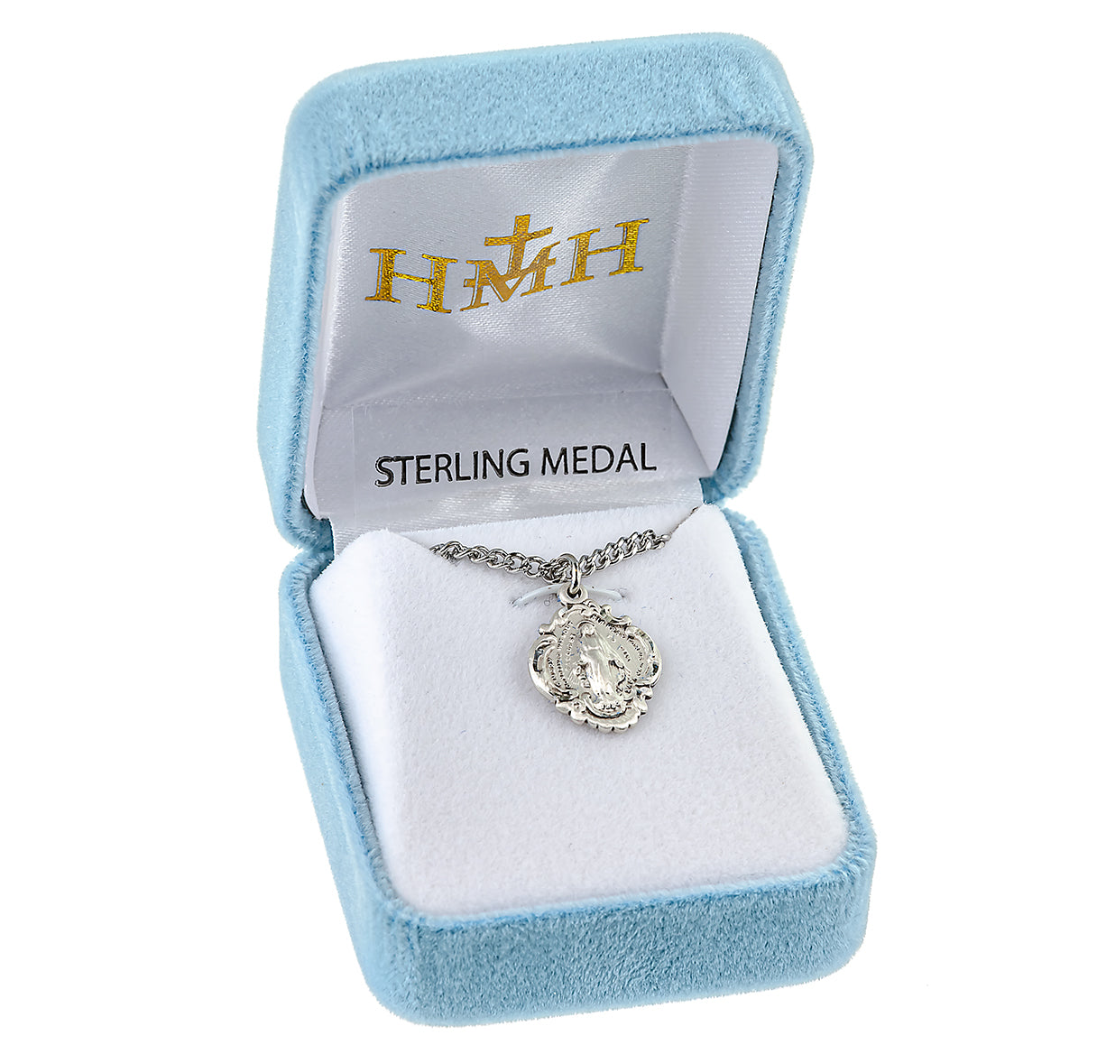 Sterling Silver Fancy Baroque Style Miraculous Medal Pendant with Chain