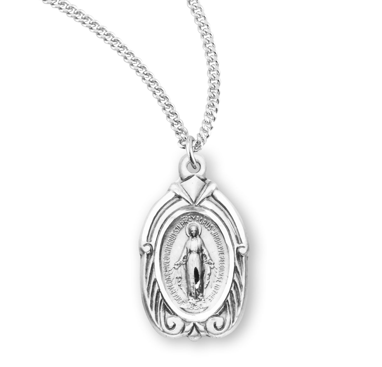Sterling Silver Miraculous Medal Pendant with Chain