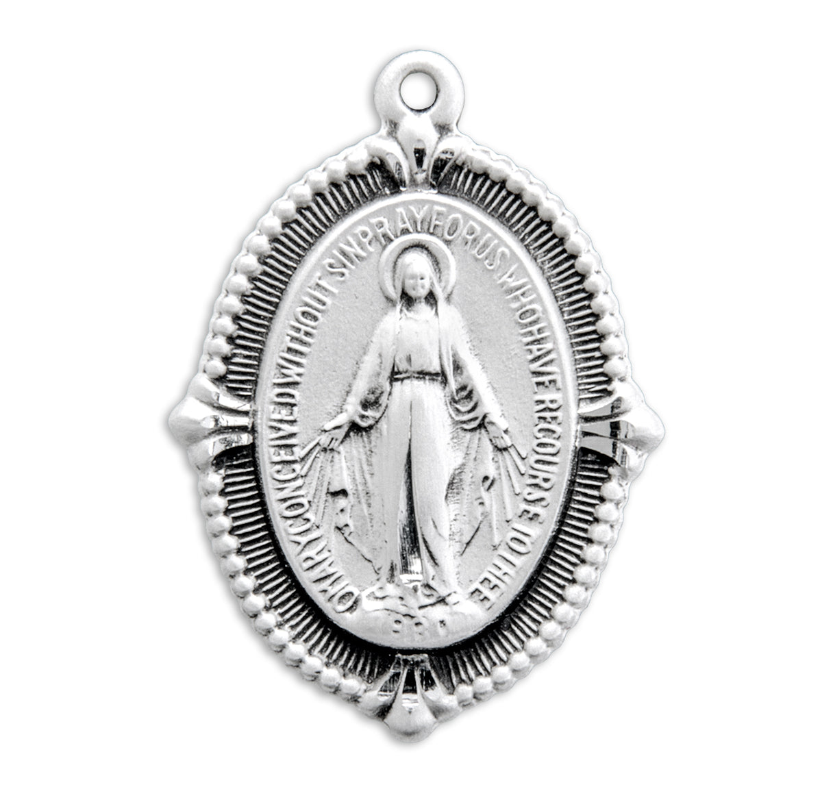Sterling Silver Miraculous Medal Pendant with Chain