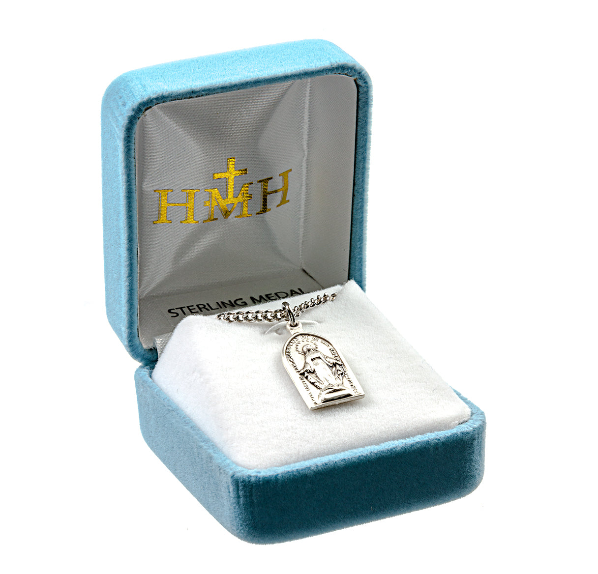 Sterling Silver Arch-Shaped Miraculous Medal Pendant with Chain