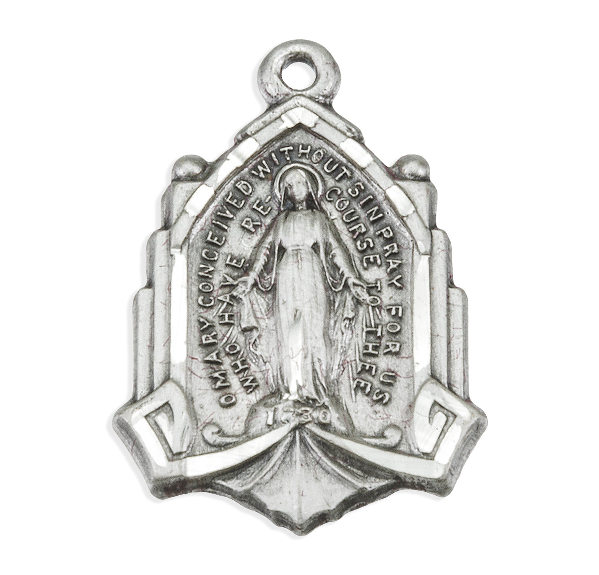 Sterling Silver Miraculous Medal Pendant with Chain