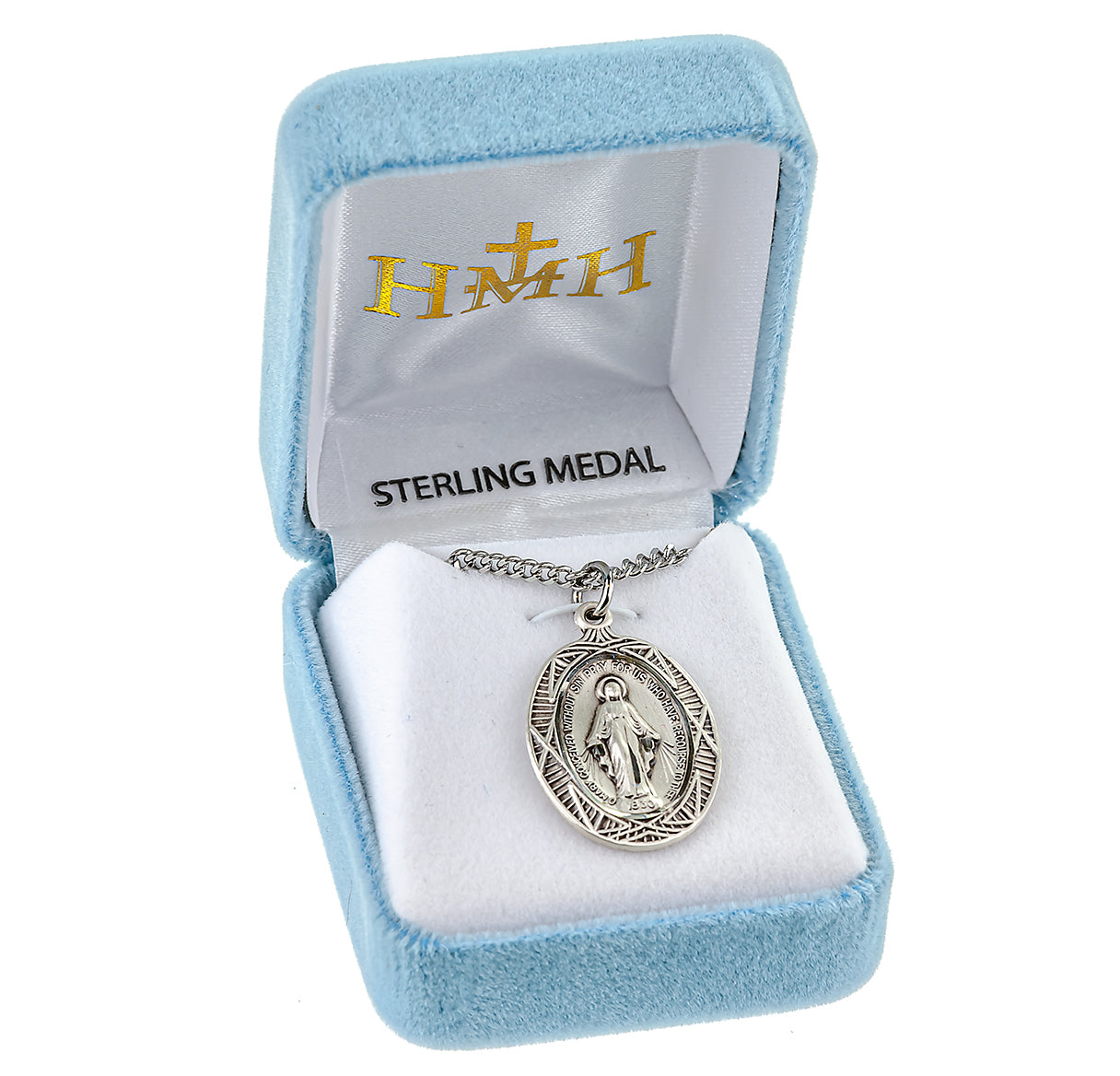 Sterling Silver Oval Miraculous Medal Pendant with Chain