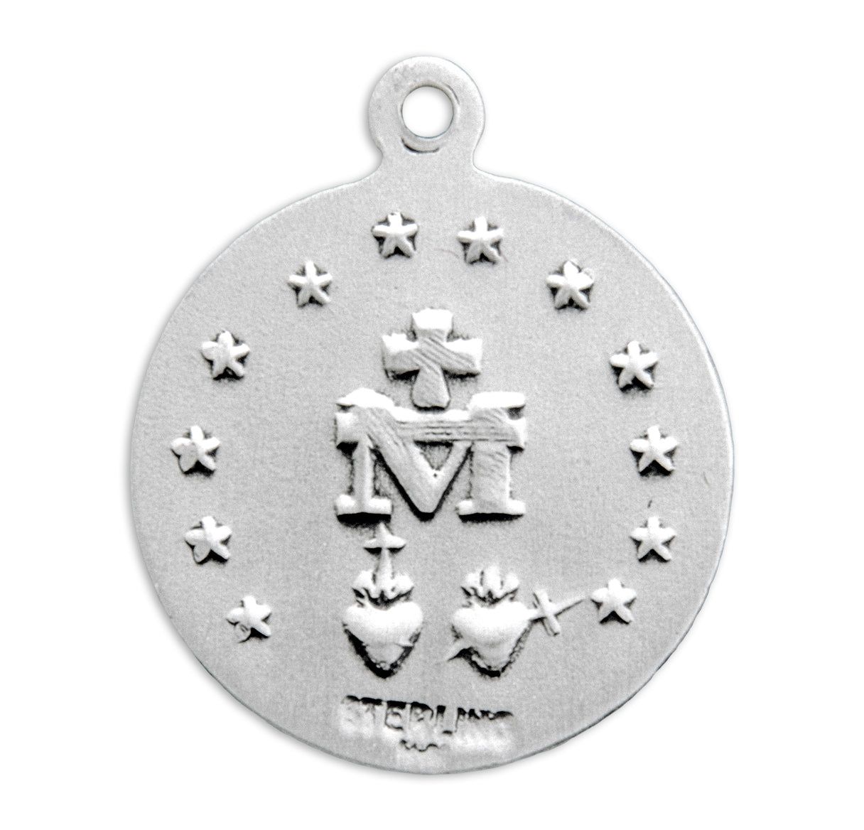 Sterling Silver Round Miraculous Medal Pendant with Chain