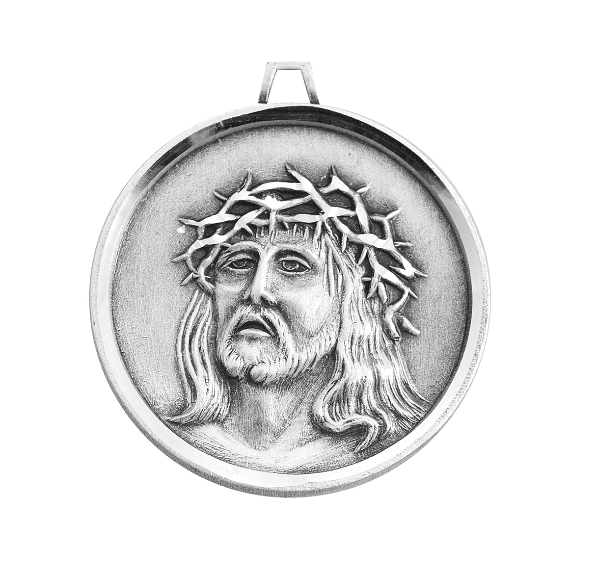 Sterling Silver Christ in Agony Round Medal Pendant with Chain