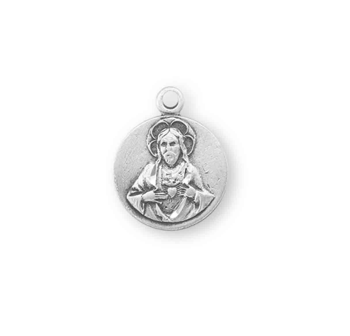 Sterling Silver Scapular Sacred Heart of Jesus Medal Pendant with Chain