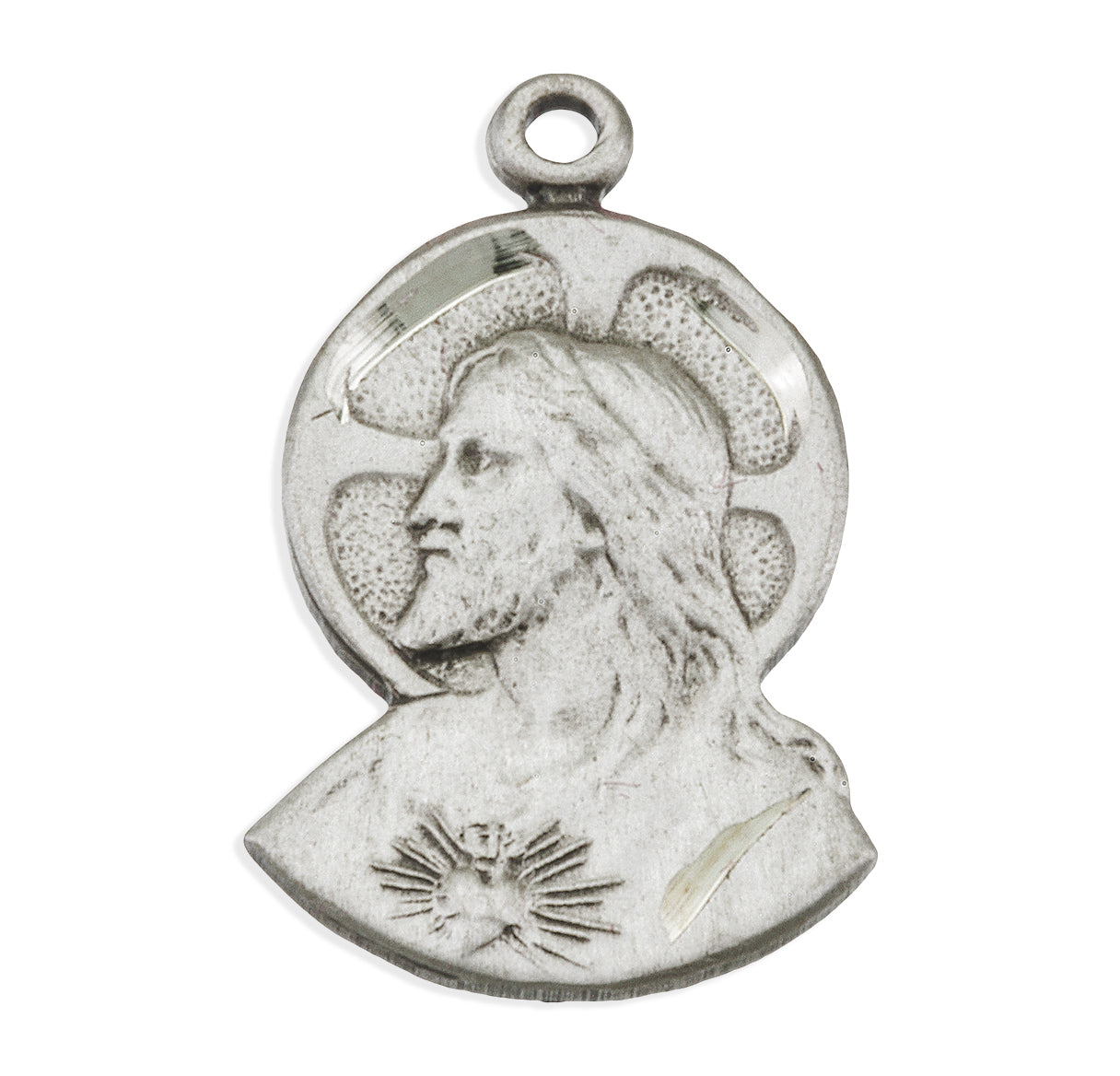 Scapular Sacred Heart of Jesus Profile Sterling Silver Double Sided Medal Pendant with Chain